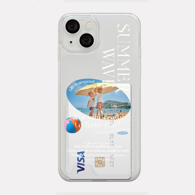 썸머웨이브 디자인 [투명 카드수납 폰케이스]아이폰14 13 12 미니 mini 엑스 프로 pro max 맥스 갤럭시 Z플립 스마트 변색없는 젤리 감성
