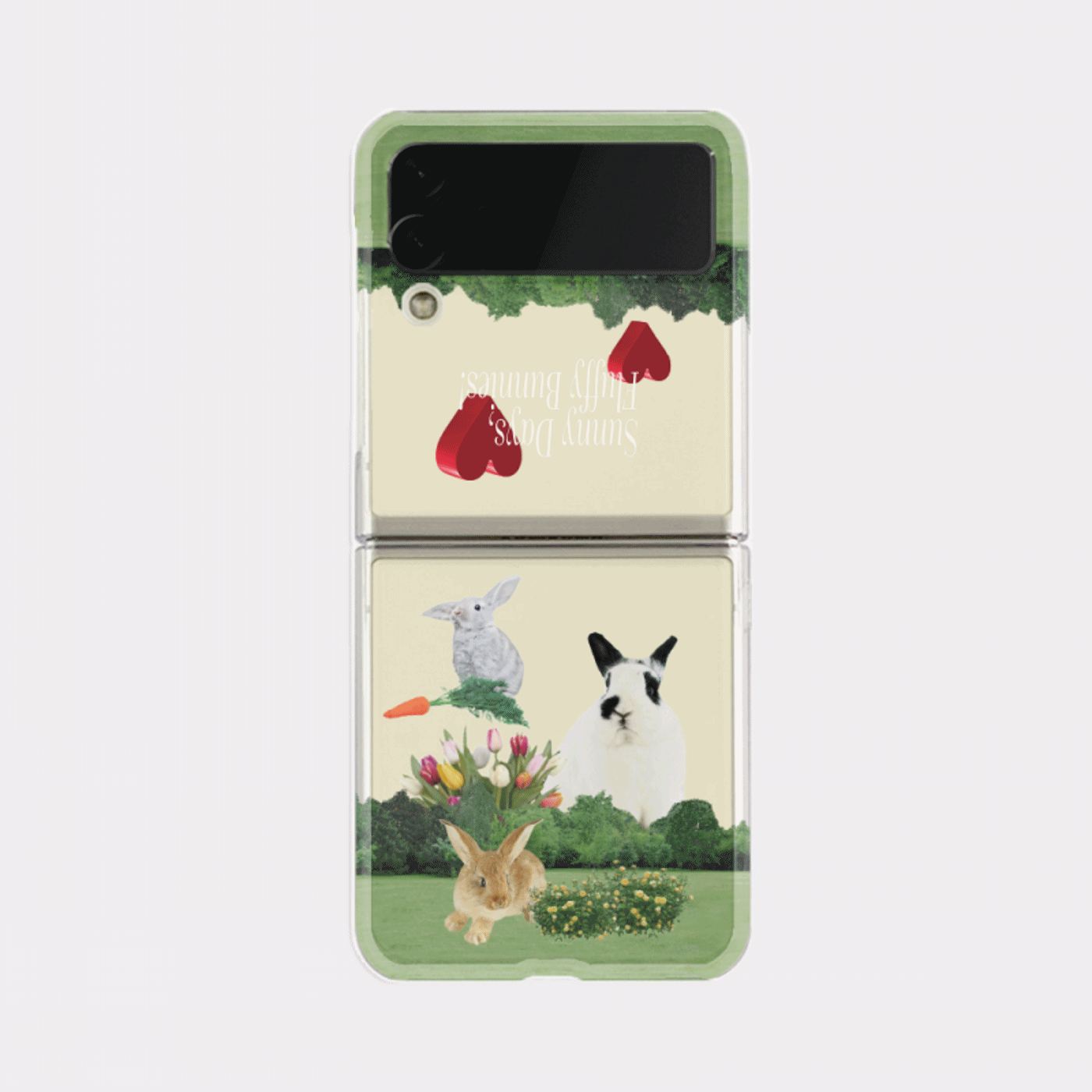 fluffy bunnies 디자인 [제트플립 클리어하드 폰케이스]아이폰14 13 12 미니 mini 엑스 프로 pro max 맥스 갤럭시 Z플립 스마트 변색없는 젤리 감성