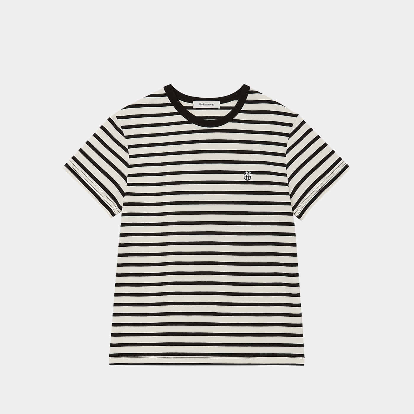 [mm] stripe round neck T-shirt (black)