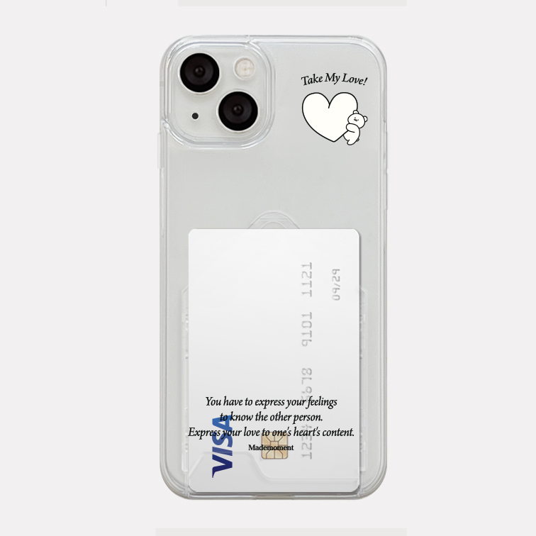 마이러브 모모베어 레터링 디자인 [투명 카드수납 폰케이스]아이폰14 13 12 미니 mini 엑스 프로 pro max 맥스 갤럭시 Z플립 스마트 변색없는 젤리 감성